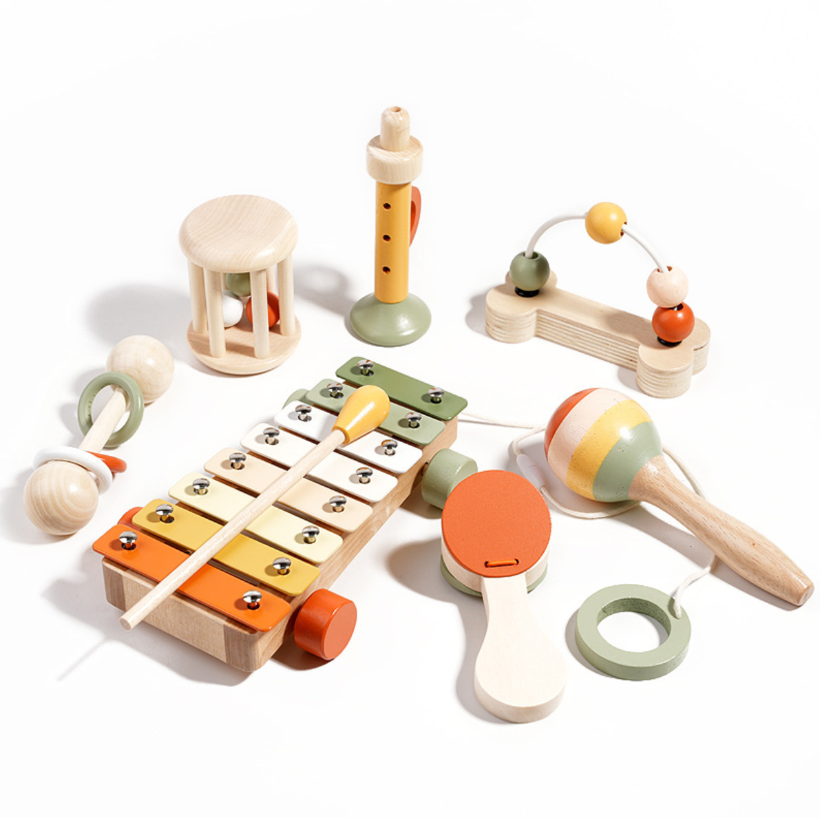 Musikspaß für Kinder – 7-teiliges Montessori Holz-Musikspielzeug-Set für frühes Lernen