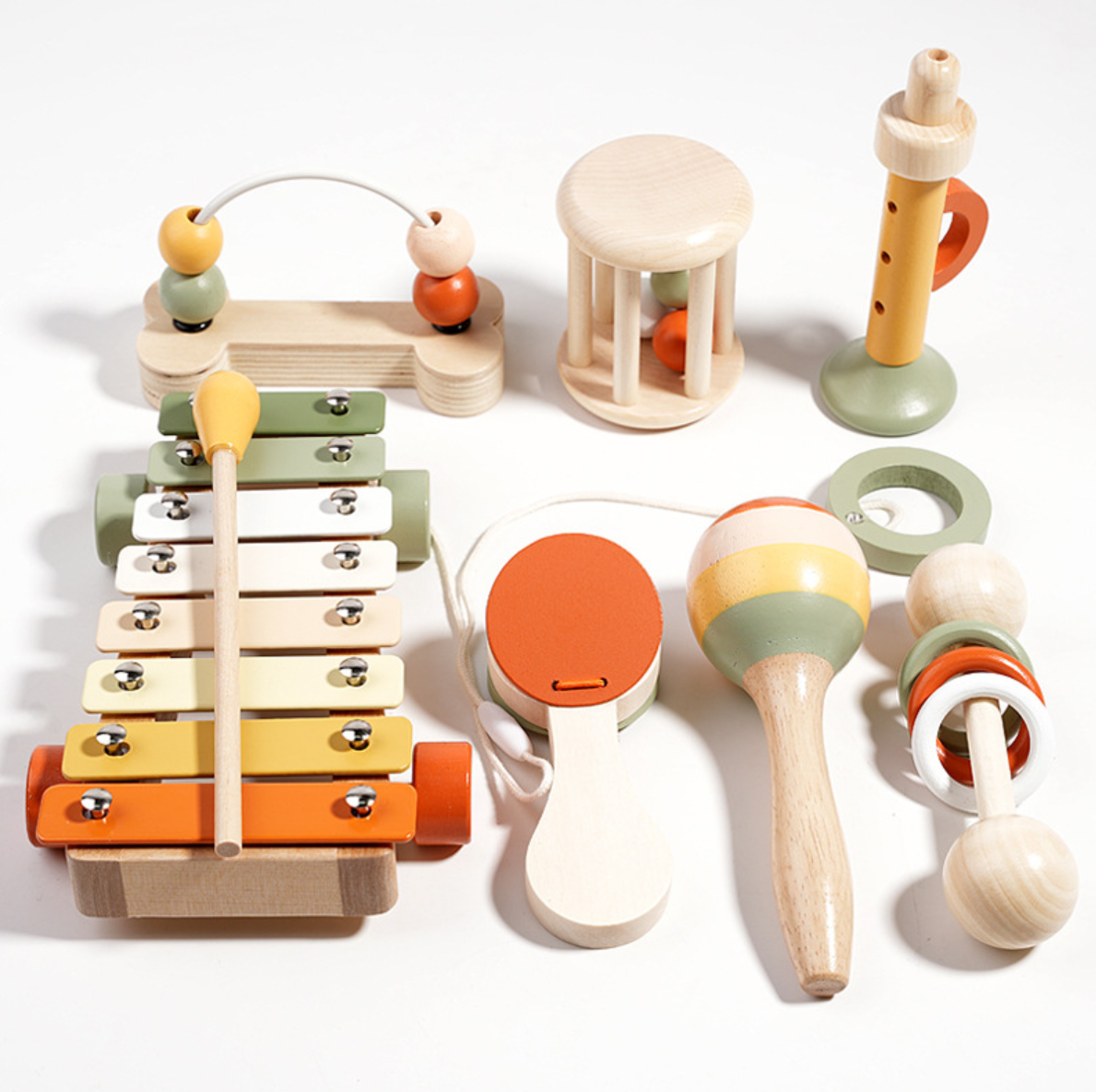 Musikspaß für Kinder – 7-teiliges Montessori Holz-Musikspielzeug-Set für frühes Lernen