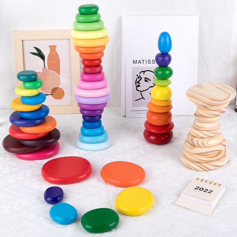 Holz Balance und Stapelsteine Turm - in Regenbogen Farben für Kleinkinder ab 3 Jahre