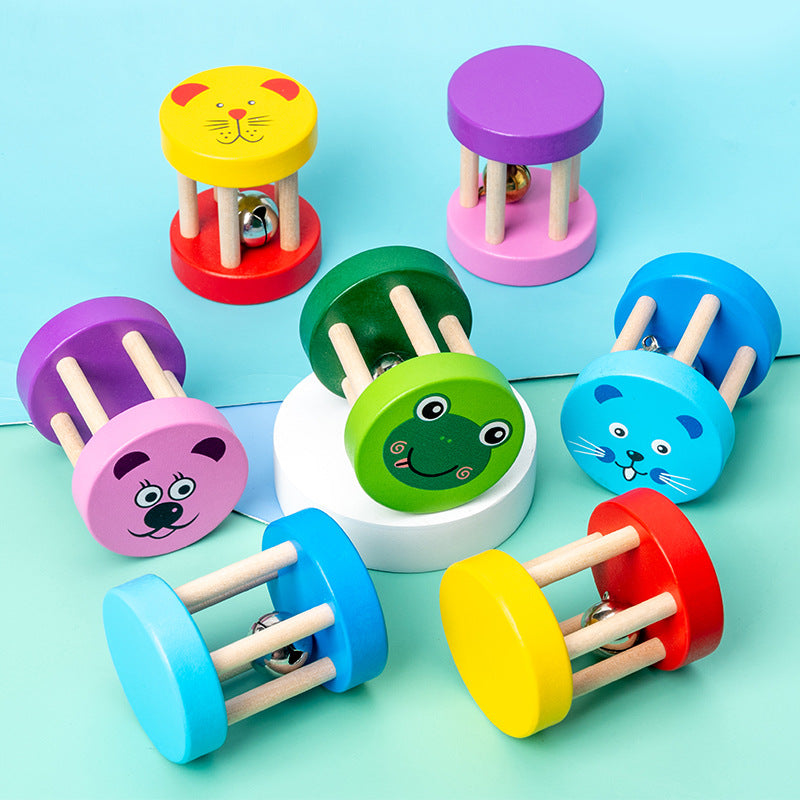 Farbige Montessori Kinder Holzrassel - Handglocke mit Kugel – Musikinstrument & Lernspielzeug ab 2 Jahre