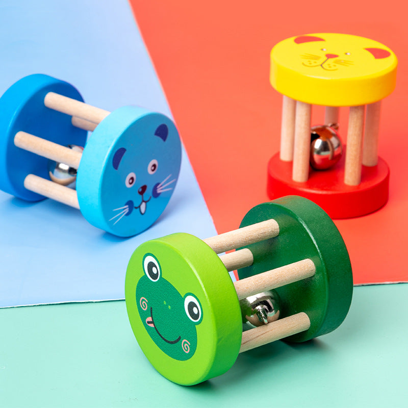 Farbige Montessori Kinder Holzrassel - Handglocke mit Kugel – Musikinstrument & Lernspielzeug ab 2 Jahre