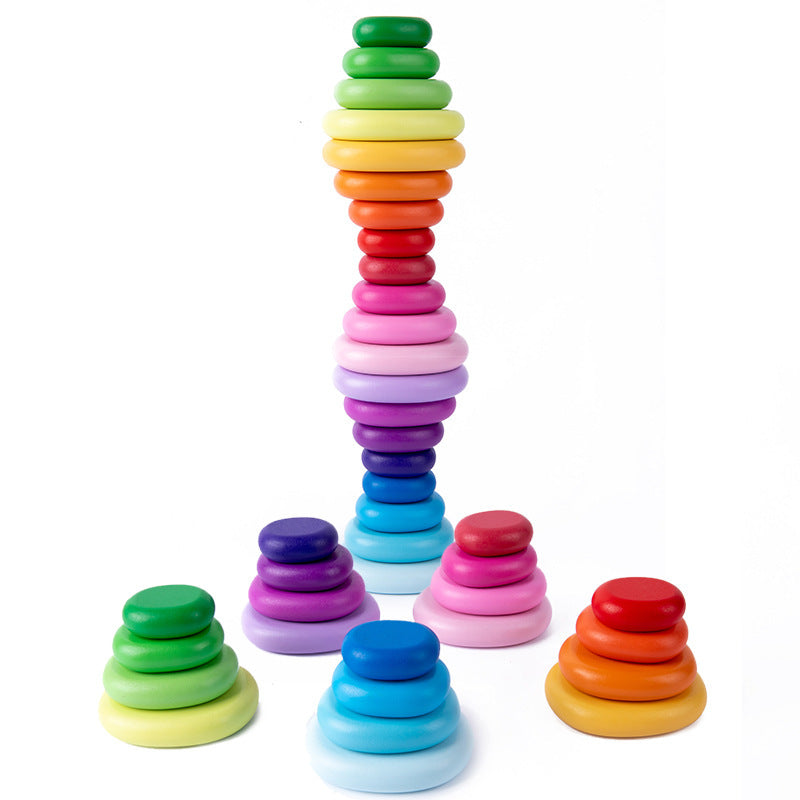 Holz Balance und Stapelsteine Turm - in Regenbogen Farben für Kleinkinder ab 3 Jahre