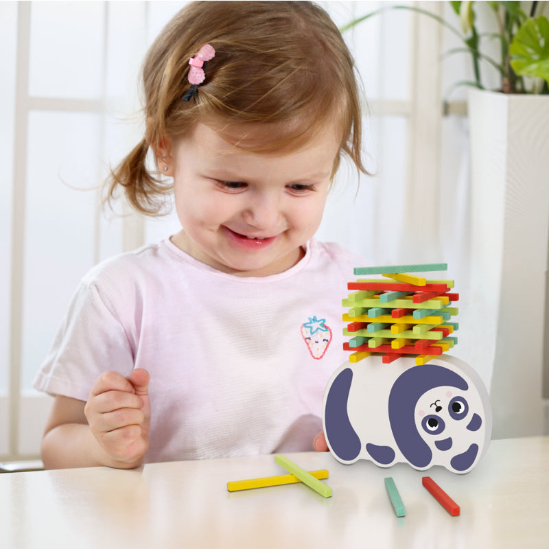 Montessori Balance Sticks – Holz Balance-Spiel mit Panda Wippe für Kinder