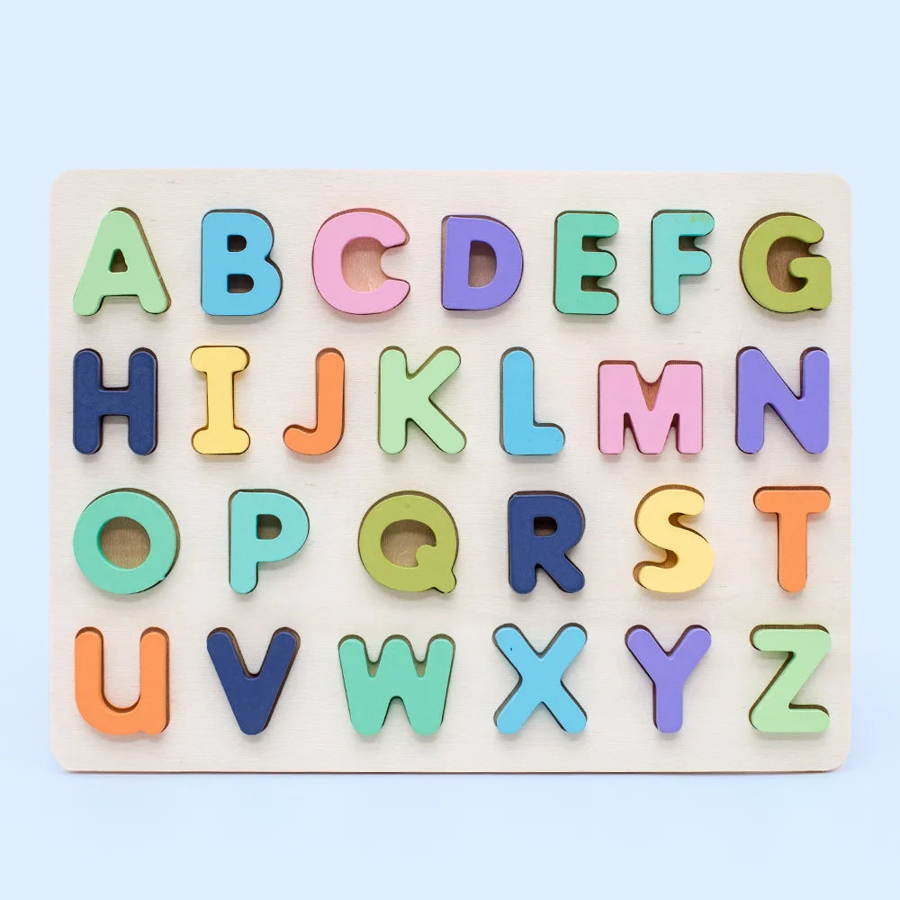 Wooden Numbers Letters Alphabet Shape Enlightenment Education Cognitive 3D Grab Board Puzzle For Baby Preschool Toys