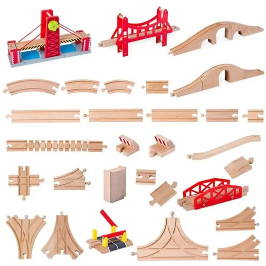 DIY Kinder Holz Eisenbahn Gleis Zubehör Spielzeug Cross Track Eisenbahn Spielzeug Kompatibel Alle Track für Kinder Jungen & Mädchen Geschenke