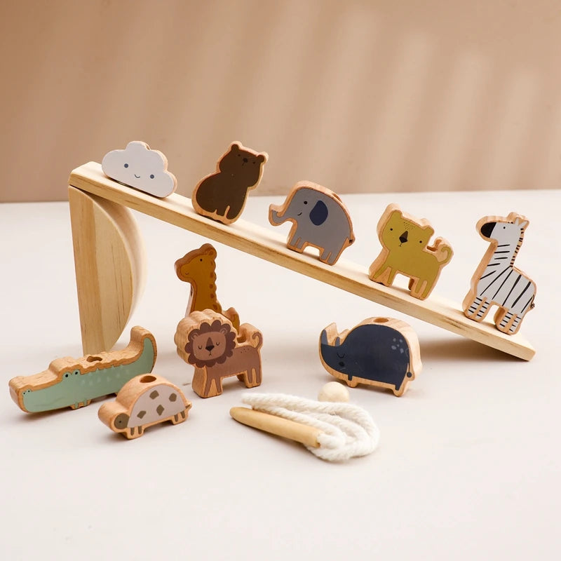 Montessori Tier-Fädenspielzeug – Holz Stapelspielzeug für Gleichgewicht und Kreativität