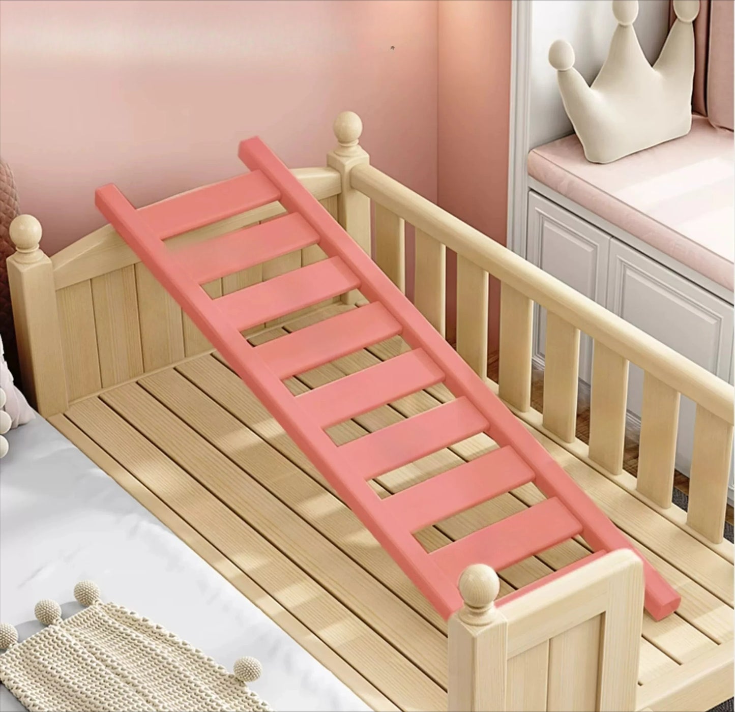 Anpassbares Spleißbett, breites Nachttisch-Artefakt, Baby-Flachbett, verstellbares Kinderbett aus massivem Holz für Jungen und Mädchen
