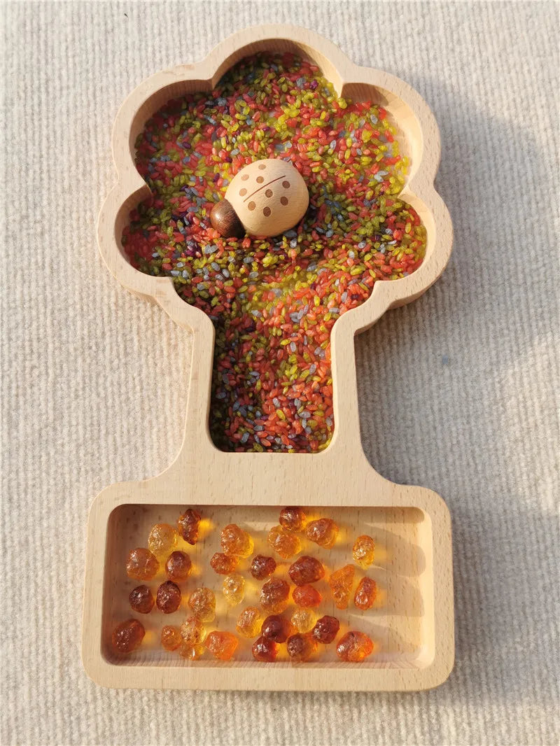 Wooden Montessori Toys Flowers Trees Mushroom Sensory SortingTrays Beehives Ladybug For Kids Open-ended Play