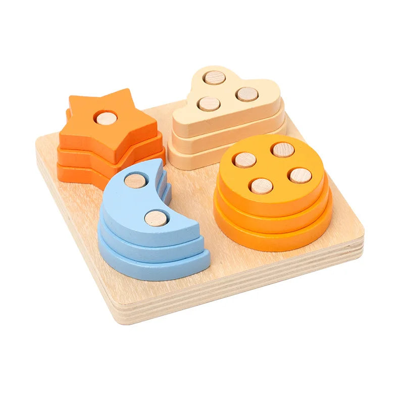 Montessori Wooden Educational Toys for Children 1 2Y Baby Shape Color Sorter Block Puzzles Toddler Large Geometric Stacking Toys
