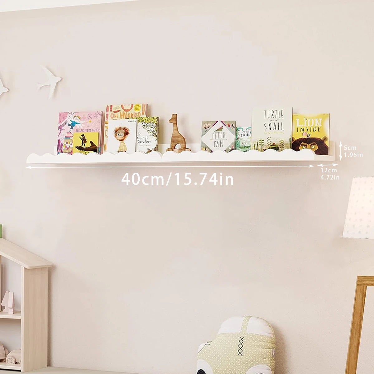 Weißes gewelltes schwebendes Holzregal, Schlafzimmer, Wandregal, Aufbewahrung, Wandregal, Zuhause, Spielzeug, Organizer, Bücher, Leiste, Kinderzimmer, Wanddekoration