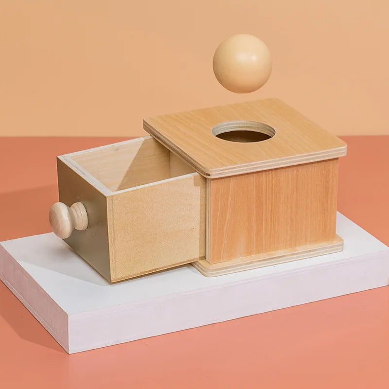 Baby Frühpädagogisches Spielzeug – Bunte Holz-Wurf-Münz-Schubladenbox Trommel
