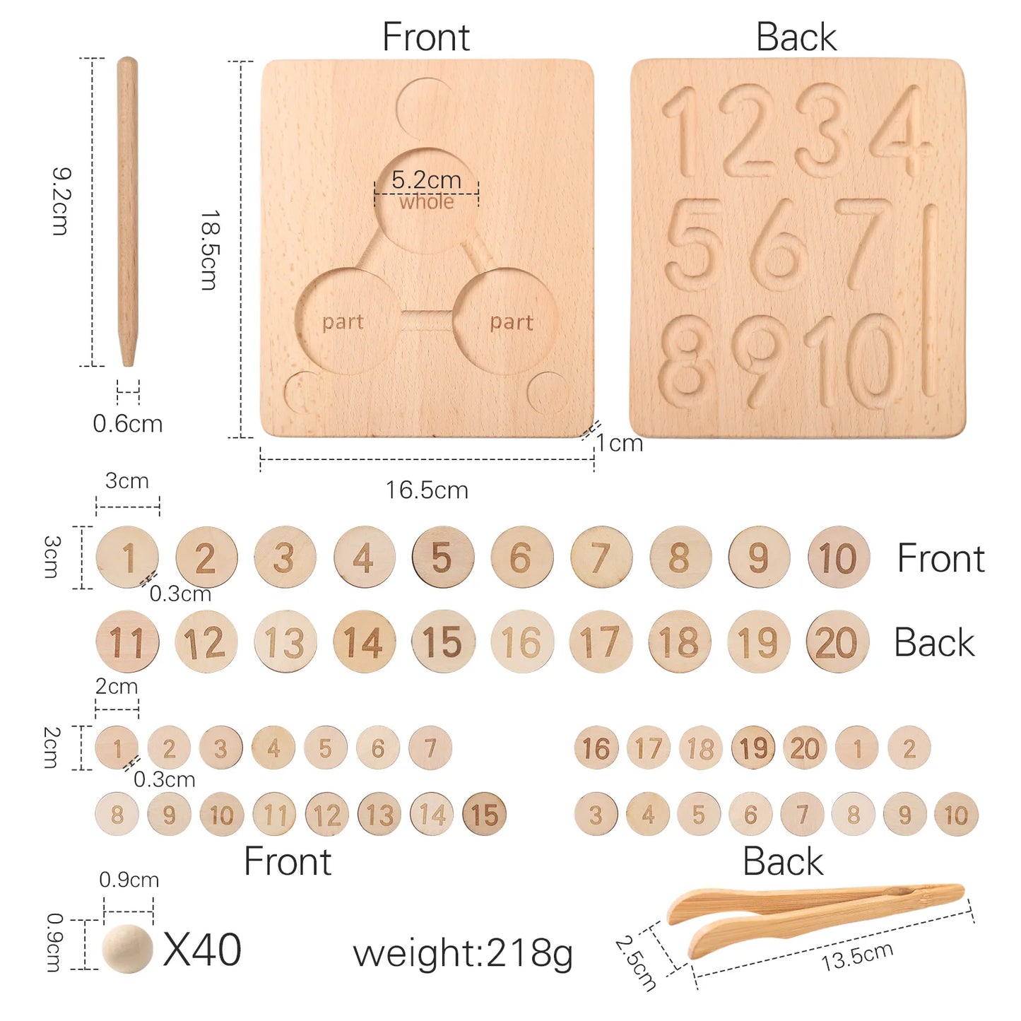 Montessori Digital Tracking Board for Girls Boy Tracing Board Double Sided Beech Wooden Letters Number Counting Puzzle Kids Gift