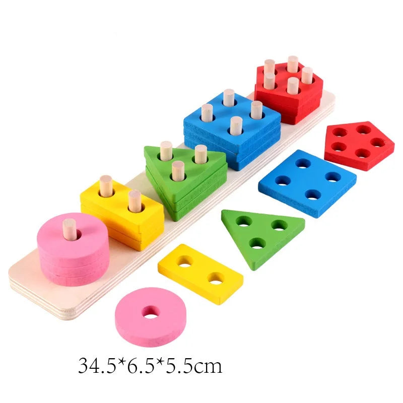 Montessori Wooden Educational Toys for Children 1 2Y Baby Shape Color Sorter Block Puzzles Toddler Large Geometric Stacking Toys