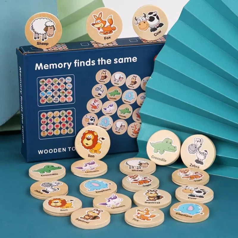 Bunte Memory Spiel für Kleinkinder aus Holz auf Englisch