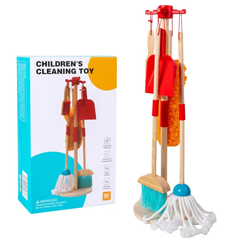 Montessori Holz reinigungs set Spielzeug Besen Mopp Set kleiner Junge Mädchen simuliert Kinder Reinigungs werkzeug Übung Selbst pflege Fähigkeit