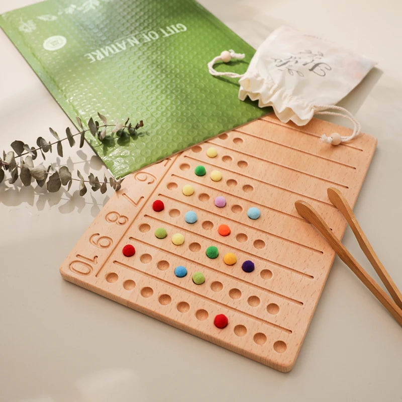 Montessori Digital Tracking Board for Girls Boy Tracing Board Double Sided Beech Wooden Letters Number Counting Puzzle Kids Gift
