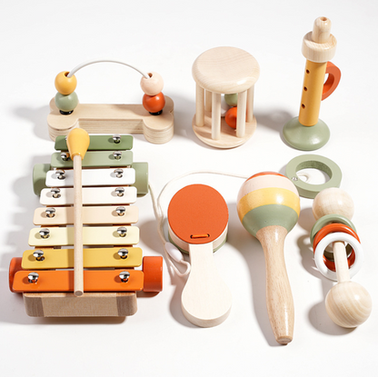 Musikspaß für Kinder – 7-teiliges Montessori Holz-Musikspielzeug-Set für frühes Lernen