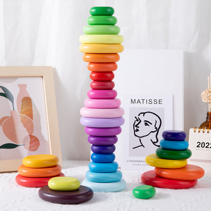 Holz Balance und Stapelsteine Turm - in Regenbogen Farben für Kleinkinder ab 3 Jahre