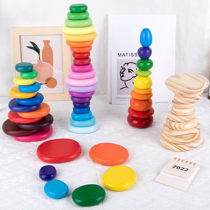 Holz Balance und Stapelsteine Turm - in Regenbogen Farben für Kleinkinder ab 3 Jahre