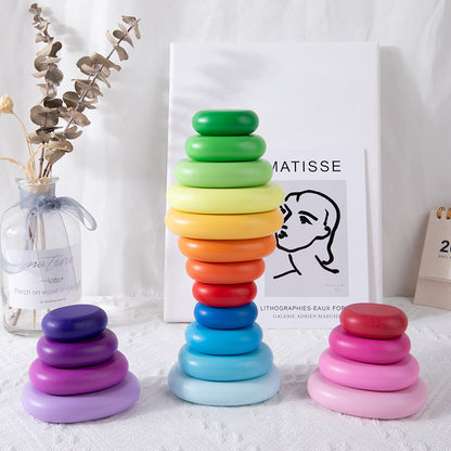 Holz Balance und Stapelsteine Turm - in Regenbogen Farben für Kleinkinder ab 3 Jahre