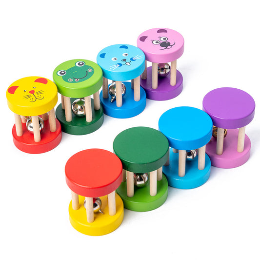 Farbige Montessori Kinder Holzrassel - Handglocke mit Kugel – Musikinstrument & Lernspielzeug ab 2 Jahre