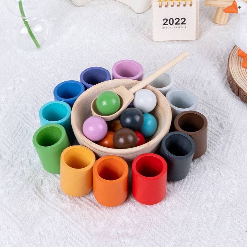 Montessori Holz-Ball-Zuordnungsspiel mit 12 Farben – Puzzle für Farberkennung & frühkindliche Bildung
