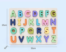 Lade das Bild in den Galerie-Viewer, Wooden Numbers Letters Alphabet Shape Enlightenment Education Cognitive 3D Grab Board Puzzle For Baby Preschool Toys
