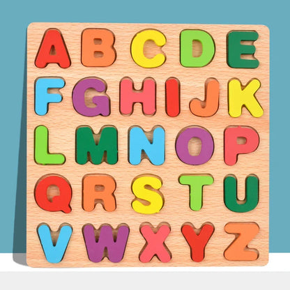 Kinder Puzzle Alphabet - Zahlen -Geometrische Formen aus Holz - Montessori Pädagogisches Spielzeug für Vorschulkinder