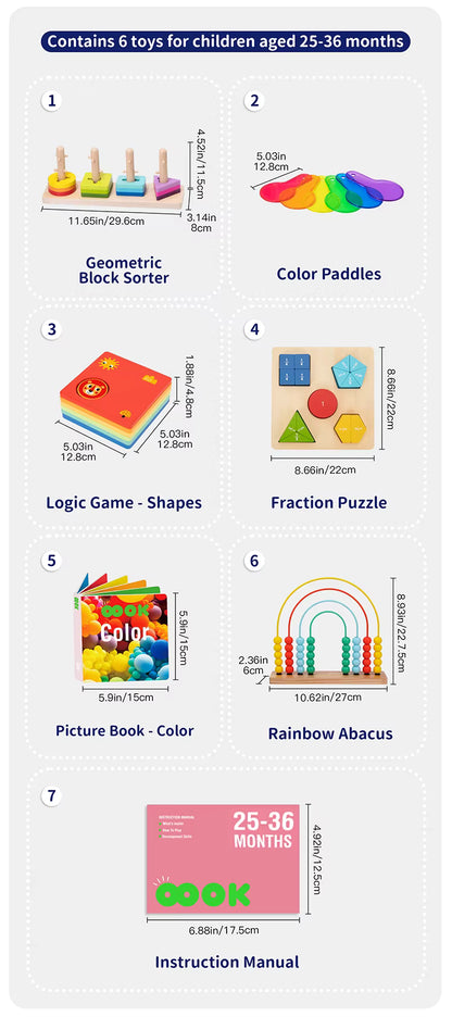 Montessori Educational Box, 25-36 Monate, 6-in-1, Lernspielzeug für Kleinkinder