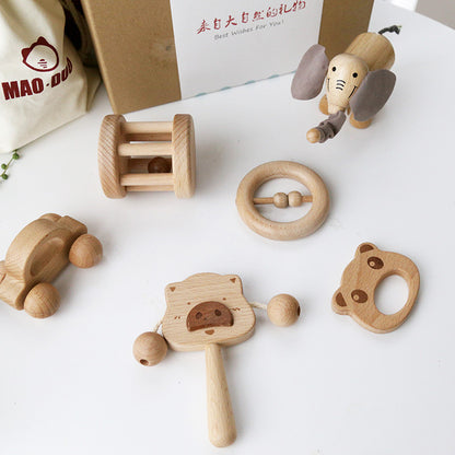8-in-1 Holzspielzeug-Box – Rassel, Lern- & Greifspielzeug für Babys