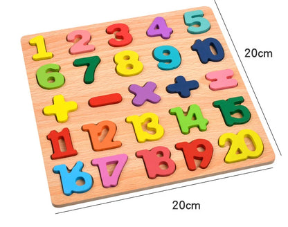 Kinder Puzzle Alphabet - Zahlen -Geometrische Formen aus Holz - Montessori Pädagogisches Spielzeug für Vorschulkinder