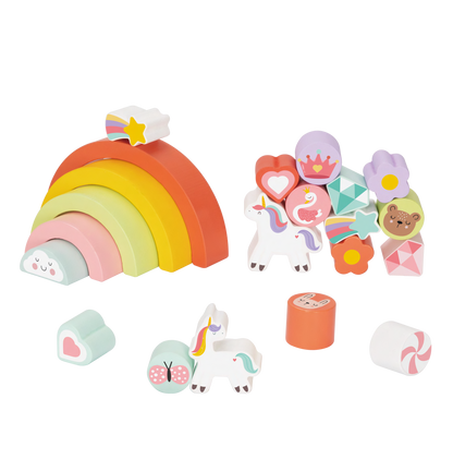 Holz Einhorn Balance Stapelspiel – Montessori Baustein-Set für Kleinkinder
