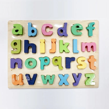 Wooden Numbers Letters Alphabet Shape Enlightenment Education Cognitive 3D Grab Board Puzzle For Baby Preschool Toys