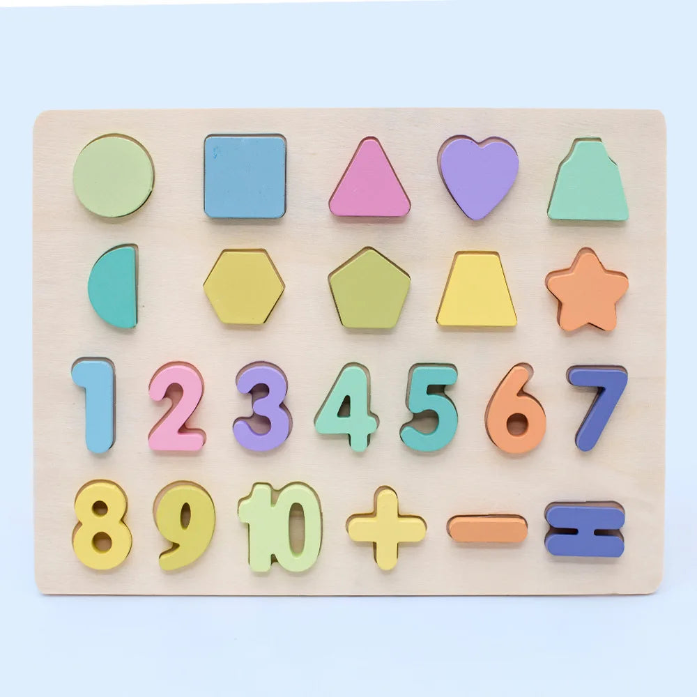 Wooden Numbers Letters Alphabet Shape Enlightenment Education Cognitive 3D Grab Board Puzzle For Baby Preschool Toys