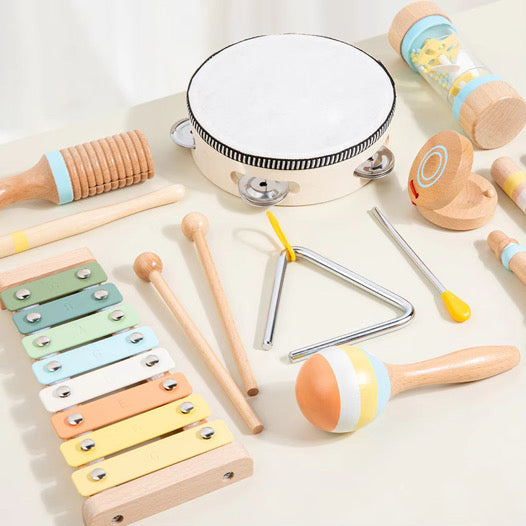 Musik entdecken – 8-teiliges Montessori-Holz-Instrumenten-Set für kleine Klangforscher