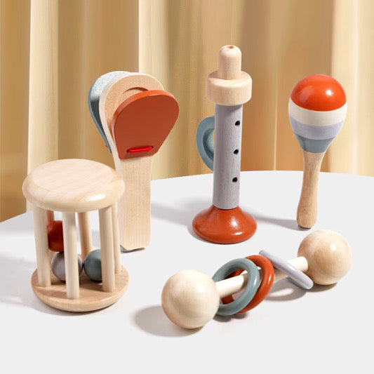 Musikspaß für Kinder – 5-teiliges Montessori Holz-Musikspielzeug-Set für frühes Lernen