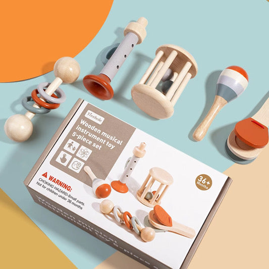 Musikspaß für Kinder – 5-teiliges Montessori Holz-Musikspielzeug-Set für frühes Lernen