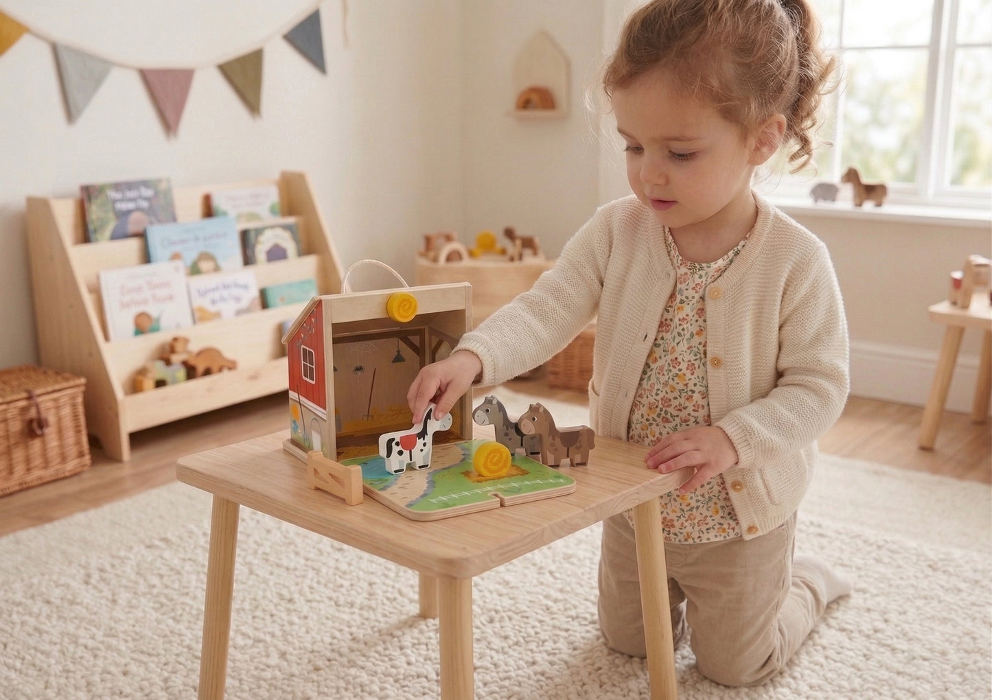 Pferdehof Spielset zum Aufklappen – Spielzeug Farm aus Holz für Kinder