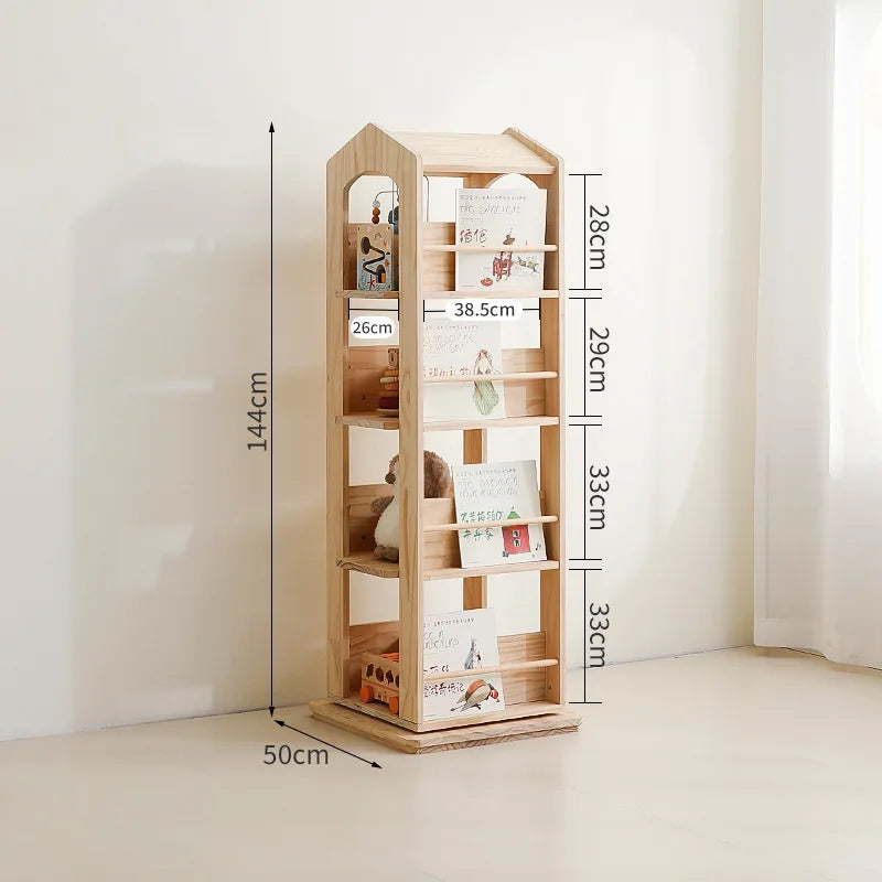 Modernes drehbares Bücherregal aus massivem Holz und Edelstahl, Wohnzimmermöbel für den Heimgebrauch, Kinder-Montessori-Bücherregal