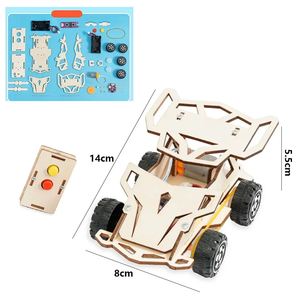 DIY Holz Fernbedienung Auto Holz Allradantrieb Racing Montage Wissenschaft Experiment Kits KINDER STEM Lernspielzeug