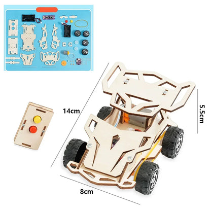 DIY Holz Fernbedienung Auto Holz Allradantrieb Racing Montage Wissenschaft Experiment Kits KINDER STEM Lernspielzeug