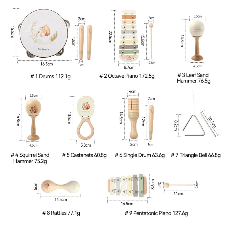 Montessori-Musikinstrumente aus Holz für Babys, Xylophon, Rassel, Trommel, Musikaufhaltung, Lernspielzeug, Weihnachtsgeschenk