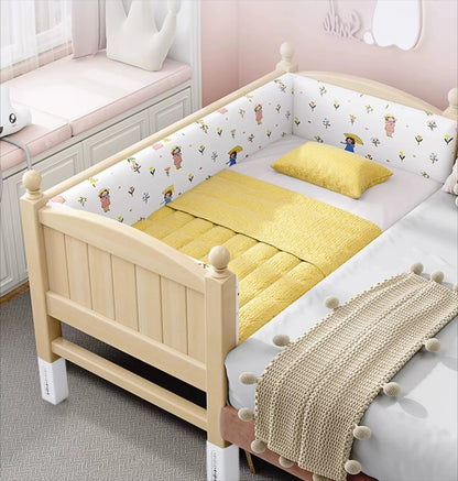 Anpassbares Spleißbett, breites Nachttisch-Artefakt, Baby-Flachbett, verstellbares Kinderbett aus massivem Holz für Jungen und Mädchen
