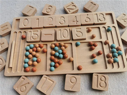 Montessori Sinnes Holzspielzeug Buche Caculate Halbtablett Hundert Brett mit Filzkugeln Alphabete Zahlen Kreatives Spielen
