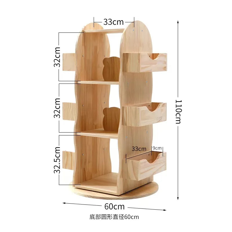 Modernes drehbares Bücherregal aus massivem Holz und Edelstahl, Wohnzimmermöbel für den Heimgebrauch, Kinder-Montessori-Bücherregal