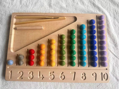 Montessori Sinnes Holzspielzeug Buche Caculate Halbtablett Hundert Brett mit Filzkugeln Alphabete Zahlen Kreatives Spielen