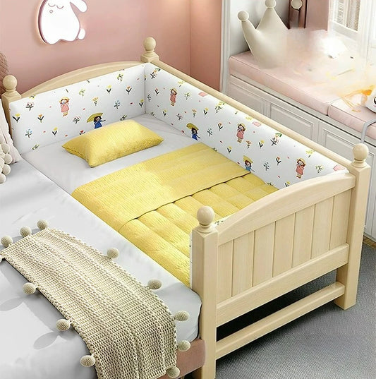 Anpassbares Spleißbett, breites Nachttisch-Artefakt, Baby-Flachbett, verstellbares Kinderbett aus massivem Holz für Jungen und Mädchen