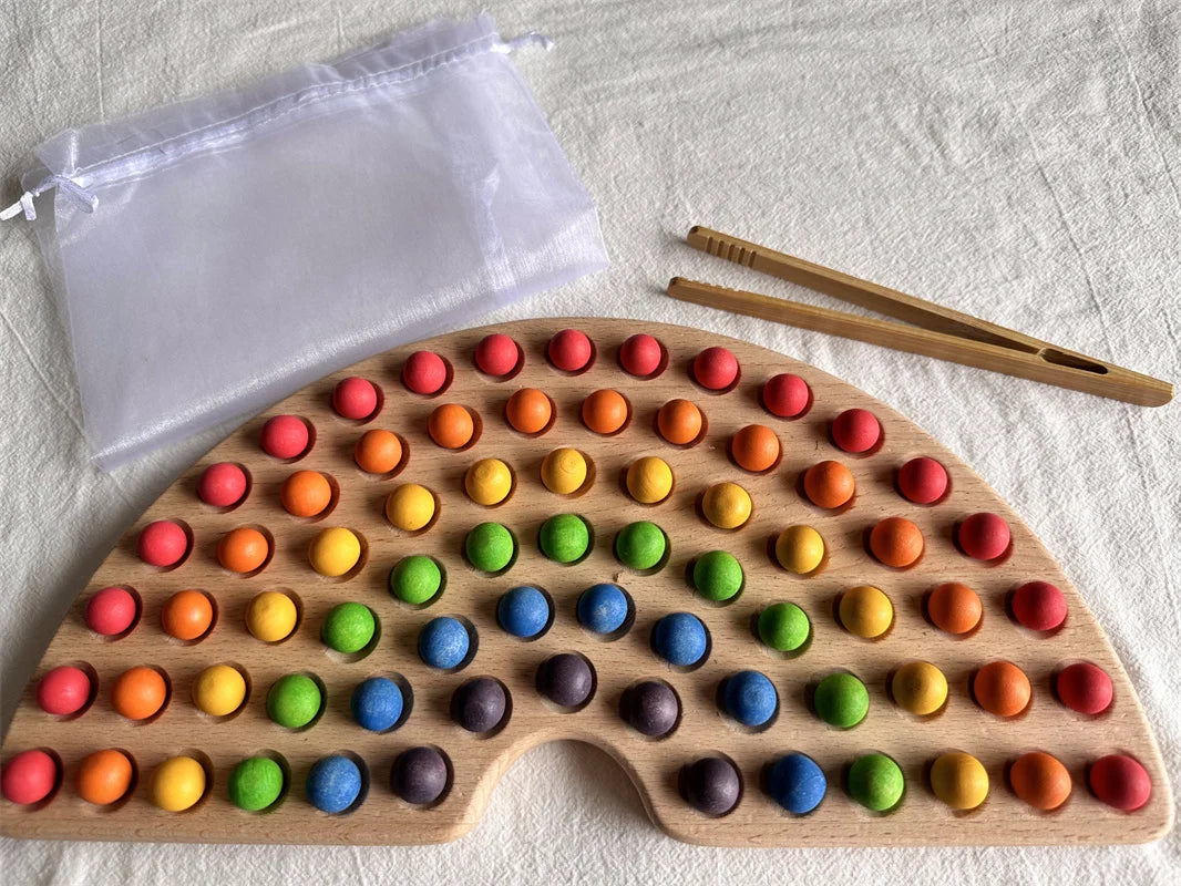 Montessori Sinnes Holzspielzeug Buche Caculate Halbtablett Hundert Brett mit Filzkugeln Alphabete Zahlen Kreatives Spielen