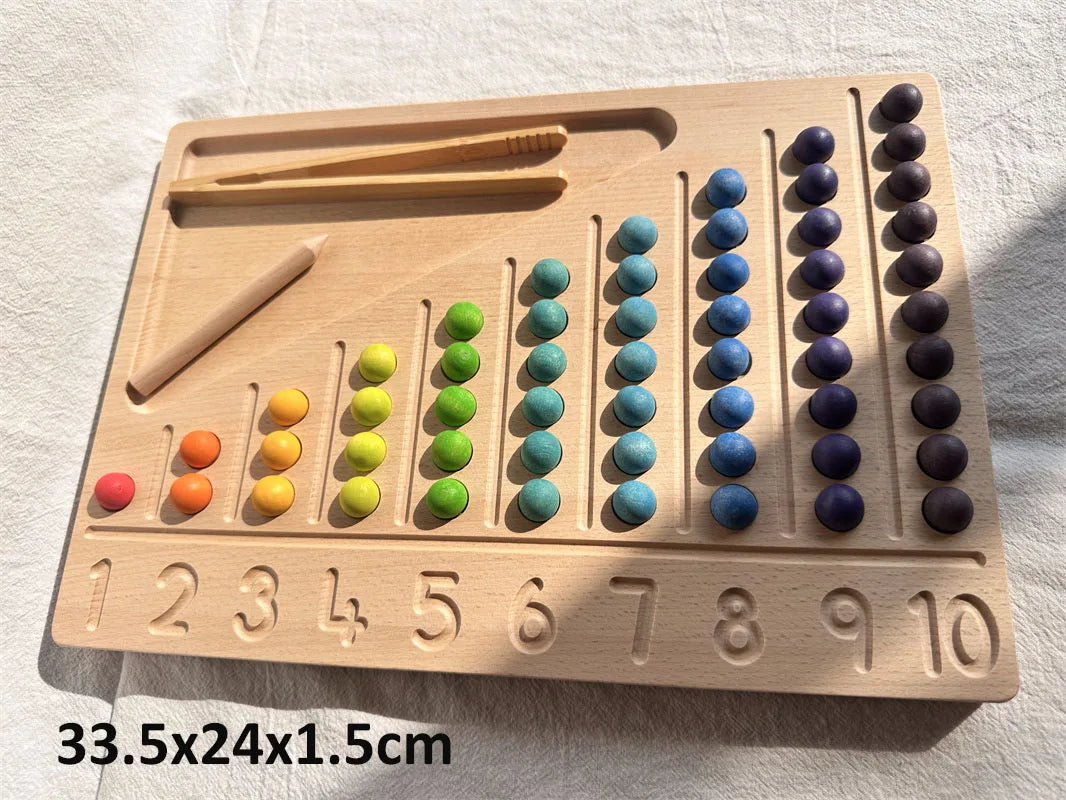 Montessori Sinnes Holzspielzeug Buche Caculate Halbtablett Hundert Brett mit Filzkugeln Alphabete Zahlen Kreatives Spielen