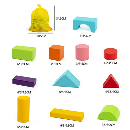Holzbausteine-Set mit Aufbewahrungstasche, Holzspielzeug für Kinder, zusammengebaute Bausteine, frühes Lernspielzeug für Kinder